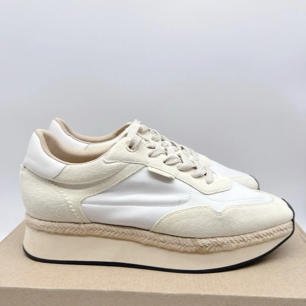 L'Agance Ivone Women's Platform Lace Up Sneakers Casual Shoes White Beige US 10